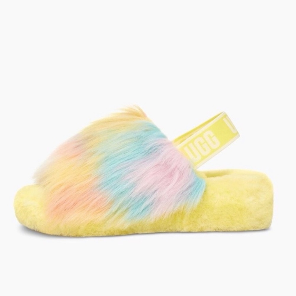 UGG Fluff Yeah Fuzzy Slide Slipper Pastel Tie Dye Size 6